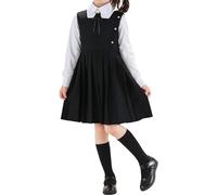 Girls School Uniform Plain Pinafore Dress with Side Buttons & Back Zipper Sleeveless Square Neck Pleated Dress Classic Preppy Style Schoolwear for Girls UK Ages 5-16 Years Casual Wear Black