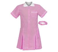 Girl's School Uniform Pleated Gingham Summer Dress + Hair Bobble | Perfect for School Pinafore Summer Dress Idle for School Uniforms & Special Occasions(Pink-Age 10 Years)