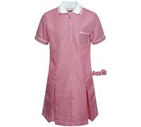 Girl's School Uniform Pleated Gingham Summer Dress + Hair Bobble | Perfect for School Pinafore Summer Dress Idle for School Uniforms & Special Occasions(Red-Age 12 Years)