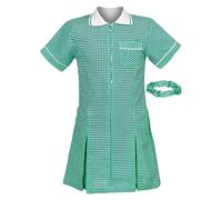 Girl's School Uniform Pleated Gingham Summer Dress + Hair Bobble | Perfect for School Pinafore Summer Dress Idle for School Uniforms & Special Occasions(Bottle Green-Age 12 Years)