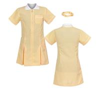 Girl's School Uniform Pleated Gingham Summer Dress + Hair Bobble | Perfect for School Pinafore Summer Dress Idle for School Uniforms & Special Occasions(Yellow-Age 16 Years)