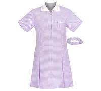 Girl's School Uniform Pleated Gingham Summer Dress + Hair Bobble | Perfect for School Pinafore Summer Dress Idle for School Uniforms & Special Occasions(Purple-Age 12 Years)