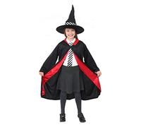 Girls School Witch Costume - Medium - Black Cape with Matching Hat and Black & White Striped Tie - World Book Day Fancy Dress Costume