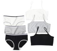 Girls Seamless Bras Sets Cotton Strappy Crop Top First Bra & Knickers Camisole Style Training Underwears Vest with Elastic Shoulder for Kids 6-10 Years