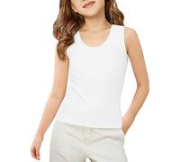Girls Seamless Ribbed Tank Tops Sleeveless Round Neck Camisoles for Kids Soft Stretchy Basic Undershirts Little Girls Breathable Summer Casual Vests Plain Clothes White Vest Black Cami Top