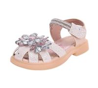 Girls Sequin Sandals Glitter Closed Toe Wide Fit Non Slip Soft Flat Slingback Walking Sandals Kids A ch Support Fashion Casual Comfort Shoes Party Dance Lightweight Slippers (Pink, 23)