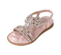 Girls Sequin Sandals Glitter Open Toe Wide Fit Non Slip Soft Flat Slingback Walking Sandals Kids A ch Support Fashion Casual Comfort Shoes Party Dance Lightweight Slippers (Pink, 13.5 Big Kids)