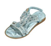 Girls Sequin Sandals Glitter Open Toe Wide Fit Non Slip Soft Flat Walking Sandals Kids A ch Support Fashion Casual Comfort Shoes Party Dance Lightweight Slippers (Blue, 10 Little Child)