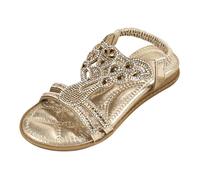 Girls Sequin Sandals Glitter Open Toe Wide Fit Non Slip Soft Flat Walking Sandals Kids A ch Support Fashion Casual Comfort Shoes Party Dance Lightweight Slippers (Gold, 8.5 Toddler)