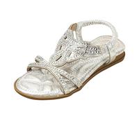 Girls Sequin Sandals Glitter Wide Fit Open Toe Non Slip Soft Flat Walking Sandals Kids A ch Support Fashion Casual Comfort Shoes Party Dance Lightweight Slippers (Silver, 13.5 Big Kids)
