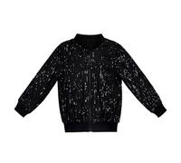 Girls Sequin Zip Up Jacket Long Sleeve Solid Color Shiny Fashion Outerwear for Kids Christmas Party Red Carnival Jumper Age 13 Top