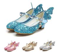 Girls Sequined Princess Shoes Teen Girl Ballerinas Sparkling Sandals Kids Butterfly Mary Jane Shoe Slip On Ballerina Sequin Footwear Dress Up Sandal for Dancing Cosplay Birthday Sliders 4-13 Years
