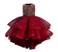 Girls Sequins Glitter Wedding Tutu Dress Tiered Mesh Tulle Flowy Elegant Pageant Birthday Dresses Kids Girls Sleeveless Party Dance Short Skirt Clothes Trendy Cute Skirts (Red, 10-11 Years)
