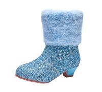 Girls Sequins High Hell Boots Fleece Lined Winter Warm Leather Snow Booties Childrens Kids Cute Sparkle Waterproof Dress Dance Uniform Shoes Lightweight (Blue, 11.5 Little Child)