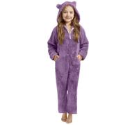 Girls Sherpa Fleece Half Zip Wide Leg Jumpsuits Kids Plush Bear Hooded Romper with Pocket Toddler Winter Warm Soft Fuzzy Pyjamas Sleepwear Cozzy One Piece Outfits (Purple, 10-11 Years)