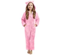 Girls Sherpa Fleece Half Zip Wide Leg Jumpsuits Kids Plush Bear Hooded Romper with Pocket Toddler Winter Warm Soft Fuzzy Pyjamas Sleepwear Cozzy One Piece Outfits (Pink, 6-7 Years)