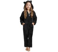Girls Sherpa Fleece Half Zip Wide Leg Jumpsuits Kids Plush Bear Hooded Romper with Pocket Toddler Winter Warm Soft Fuzzy Pyjamas Sleepwear Cozzy One Piece Outfits (Black, 2-3 Years)