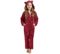 Girls Sherpa Fleece Half Zip Wide Leg Jumpsuits Kids Plush Bear Hooded Romper with Pocket Toddler Winter Warm Soft Fuzzy Pyjamas Sleepwear Cozzy One Piece Outfits (Red, 2-3 Years)