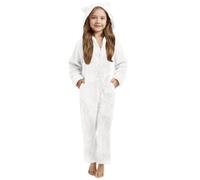Girls Sherpa Fleece Half Zip Wide Leg Jumpsuits Kids Plush Bear Hooded Romper with Pocket Toddler Winter Warm Soft Fuzzy Pyjamas Sleepwear Cozzy One Piece Outfits (White, 12-13 Years)