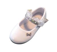 Girls Shiny Sandals Mary Jane Glitter Diamond Princess Shoes with Hook and Loop Flat Low Heel Patent Dress Shoes Comfort Ruffle Lace Soft Sole Elegent Sandals for Dance Party Wedding A White