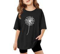 Girls Shirts Short Sleeve Cotton Soft Plain Solid Pure Color Tops Tee Basic Loose Shirts Teens Summer Casual Clothes Boys' Sweatshirts (Black-2, 13-14 Years)