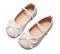 Girls Shoes Princess Shoes Non-Slip Soft Sole Leather Shoes Bowknot Single Shoes Ladies Hunting Boots, White, 1 UK
