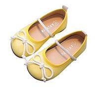 Girls Shoes Princess Shoes Non-Slip Soft Sole Leather Shoes Bowknot Single Shoes Ladies Hunting Boots, yellow, 1.5 UK