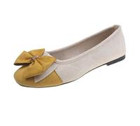 Girls Shoes Size 6'5 Summer And Autumn Lightweight Suede Round Toe Shallow Mouth Soft Bottom Bow Single Shoes Daily Dating Commuting Large Size Ballet Shoes Flat Ladies Work Shoes Size 4 (Yellow, 6.5)