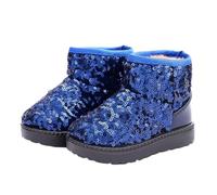 Girls Shoes Soft Sole Breathable Solid Color Shoes Thick Fleece Lining Light Up Falshing Glitter Shoes Comfortable Flat Short Winter Boots Durable Outdoor Princess Ankle Boots Blue