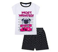 Girl's Short Pyjamas Most Wanted Pug! Polka Dot Pj 9 to 16 Years (9-10 Years) White