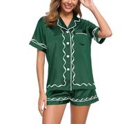 Girls' Short Pyjamas, Women's Short Sexy Pyjama Set, Two-Piece Shorty Sleepwear, Turnup with Buttons, Homewear, Casual, Soft Short Sleeve Sleep Shirt and Pyjama Bottoms, Dressing Gown, Gradient Summer