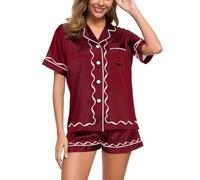 Girls' Short Pyjamas, Women's Short Sexy Pyjama Set, Two-Piece Shorty Sleepwear, Turnup with Buttons, Homewear, Casual, Soft Short Sleeve Sleep Shirt and Pyjama Bottoms, Dressing Gown, Gradient Summer