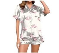 Girls' Short Pyjamas, Women's Summer Pyjama Set, Two-Piece Short Sleepwear Set with Buttons, Turnup Sleepwear, Comfortable, Casual, Short Sleeve Top and Shorts, Bathrobe, Printed Halloween