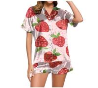 Girls' Short Pyjamas, Women's Summer Pyjama Set, Two-Piece Short Sleepwear Set with Buttons, Turnup Sleepwear, Comfortable, Casual, Short Sleeve Top and Shorts, Bathrobe, Printed Halloween