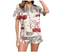 Girls' Short Pyjamas, Women's Summer Pyjama Set, Two-Piece Short Sleepwear Set with Buttons, Turnup Sleepwear, Comfortable, Casual, Short Sleeve Top and Shorts, Bathrobe, Printed Halloween