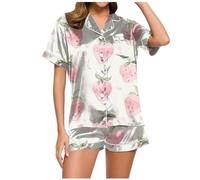Girls' Short Pyjamas, Women's Summer Pyjama Set, Two-Piece Short Sleepwear Set with Buttons, Turnup Sleepwear, Comfortable, Casual, Short Sleeve Top and Shorts, Bathrobe, Printed Halloween