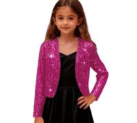 Girls Short Satin Jacket with Floral Print, Elegant Formal Party Wear Cardigan for Special Occasions, Lightweight Dressy Outerwear Ages 4-12 (7-8 Years)
