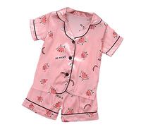 Girls Short Satin Pyjama Set Summer Two Piece Pyjamas ilk Satin Sleepwear Nightwear Cute Cartoon Bunny Print Button-up Loungewear Clothes for Kids Silky js Tops Shorts Set (Pink #1, 18-24 Months)