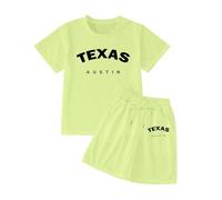 Girls' Short Sets Summer 2 Piece Outfits Clothing Sets Cute Print Short Sleeve Crewneck Shirts and Shorts Set Letter Print Casual Cute Kids Clothes (A-Green, 11-12 Years)