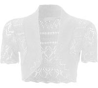 Girls Short Sleeve Crochet Knitted Bolero Shrug, Kids Casual Lightweight Open Front Plain Shiny Cropped Stylish Cardigan Shrugs Sweater Tops UK Size Age 3-13 Years, White-9-10