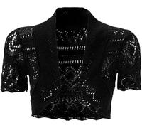 Girls Short Sleeve Crochet Knitted Bolero Shrug, Kids Casual Lightweight Open Front Plain Shiny Cropped Stylish Cardigan Shrugs Sweater Tops UK Size Age 3-13 Years, Black-11-12
