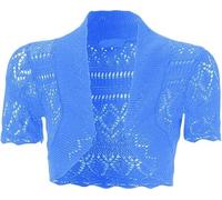 Girls Short Sleeve Crochet Knitted Bolero Shrug, Kids Casual Lightweight Open Front Plain Shiny Cropped Stylish Cardigan Shrugs Sweater Tops UK Size Age 3-13 Years, Turquoise-11-12
