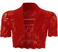 Girls Short Sleeve Crochet Knitted Bolero Shrug, Kids Casual Lightweight Open Front Plain Shiny Cropped Stylish Cardigan Shrugs Sweater Tops UK Size Age 3-13 Years, Red-13