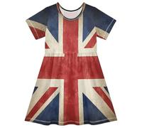 Girls' Short Sleeve Dress Vintage UK Flag Union Jack English England A-Line Quick-Dry Comfortable Casual Summer Dress for Girls Age 2-8 Years Multicoloured