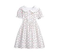 Girls Short Sleeve Dresses Semi Formal Dress Summer Princess Party Dresses Patchwork Button Down Collar Textural Pleated Leisure Sundress #03Red 12-13 Years