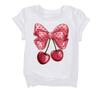 Girls Short Sleeve T-Shirt Floral Cherry Pattern Kids Lightweight Casual Summer Top Comfortable Fit Casual Top Cute Y2K Round Neck Slim Fit Going Out Tops (White, 12-13 Years)