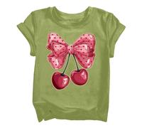 Girls Short Sleeve T-Shirt Floral Cherry Pattern Kids Lightweight Casual Summer Top Comfortable Fit Casual Top Cute Y2K Round Neck Slim Fit Going Out Tops (Green, 4-5 Years)