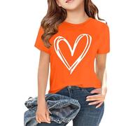 Girls Short Sleeve T Shirts Cute Love Heart Shirt Tee Kids Summer Casual Tops Crewneck Basic Graphic Tees Trendy Girls Fashion Clothes (Orange, 8-9 Years)