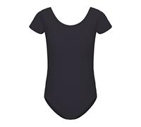 Girls Short Sleeve Team Basic Leotard for Ballet Dance, Black, 10-11Years