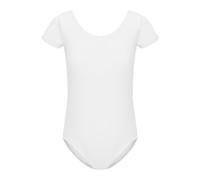 Girls Short Sleeve Team Basic Leotard for Ballet Dance, White, 10-11Years